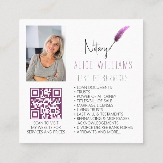 Minimale roze- en witfoto QR-code Vierkante Visitekaartje (Achterkant)