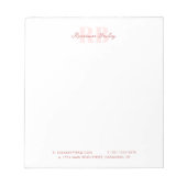 Minimale roze en witte monogram Business Notitieblok (Voorkant)