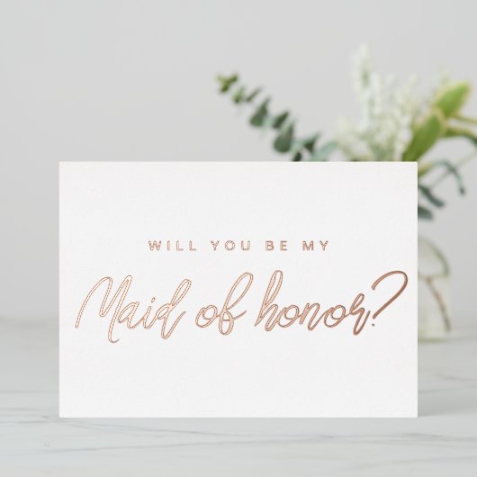 Minimale roze goud wil je mijn getuige zijn folie uitnodiging (Staand Voorkant)