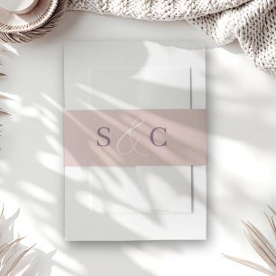 Minimale roze gouden monogram bruiloft uitnodigingen wikkel