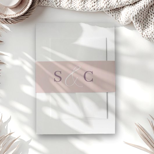 Minimale roze gouden monogram bruiloft uitnodigingen wikkel