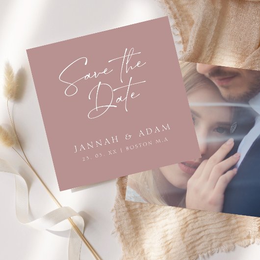 Minimale Roze Gouden Script Foto Bruiloft Save The Date