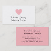 Minimale roze hart substituut leraar visitekaartje (Voorkant / Achterkant)