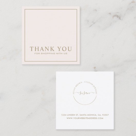 Minimale roze Hartelijk dank voor Logo Square Busi Vierkante Visitekaartje (Voorkant / Achterkant)