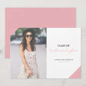 Minimale roze kalligrafie Afstudeerder Fotoaankond Aankondiging (Voorkant / Achterkant)