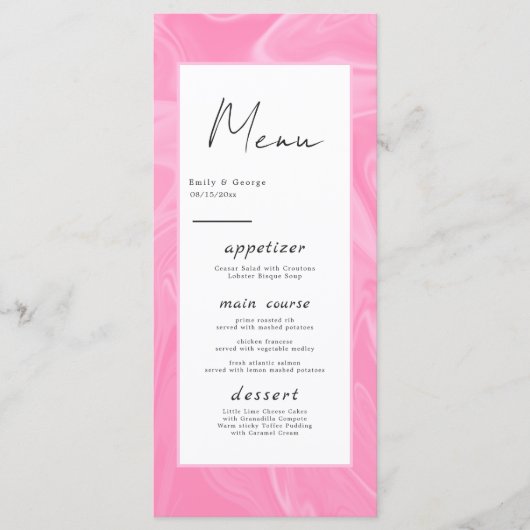 Minimale roze kalligrafie Kunstmatig Abstract huwe Menu (Voorkant)