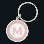 Minimale roze klassieke monogram Initiaal Letter Sleutelhanger<br><div class="desc">Moderne monogrammed sleutelhanger met monogram initiaal in roze en wit.</div>
