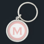 Minimale roze klassieke monogram Initiaal Letter Sleutelhanger<br><div class="desc">Moderne monogrammed sleutelhanger met monogram initiaal in roze en wit.</div>