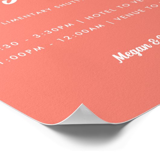 Minimale Roze Koraal Wedding Shuttle Service Sign Poster (Hoek)