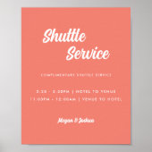Minimale Roze Koraal Wedding Shuttle Service Sign Poster (Voorkant)