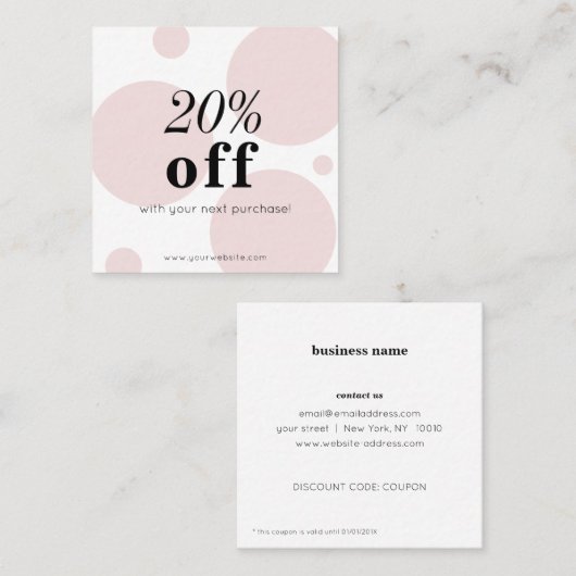 Minimale roze korting-kaart kortingskaartje (Voorkant / Achterkant)