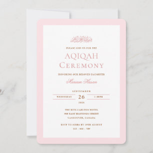 Minimale roze lijst baby meisje Aqiqah-ceremonie Kaart
