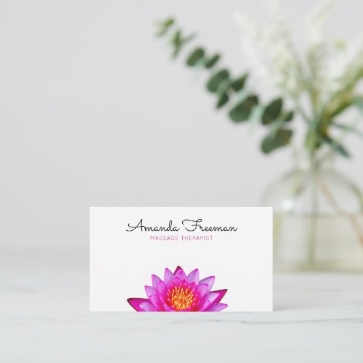 Minimale roze Lotus Bloem Massage Therapy Visitekaartje (Staand voorkant)