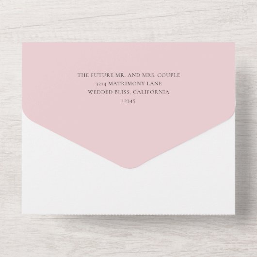 Minimale roze Magnolia bloemenelegante bruiloft All In One Uitnodiging (Achterkant)