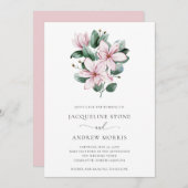 Minimale roze Magnolia bloemenelegante bruiloft Kaart (Voorkant / Achterkant)