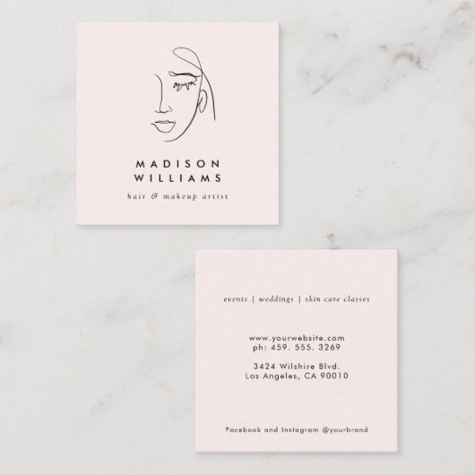 Minimale roze make-up Artiest Skin Care Vierkante Visitekaartje (Voorkant / Achterkant)