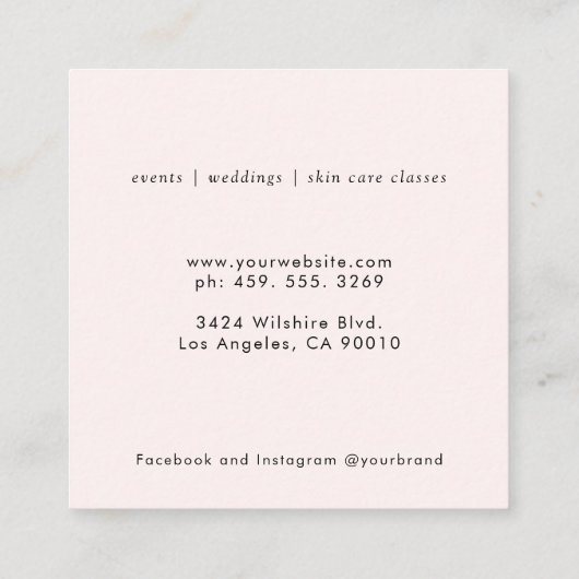 Minimale roze make-up Artiest Skin Care Vierkante Visitekaartje (Achterkant)