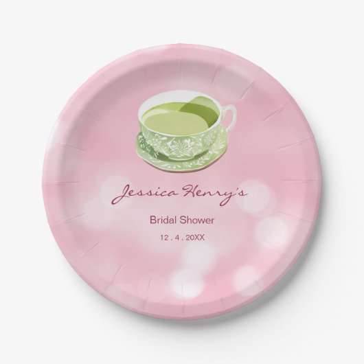 Minimale Roze Matcha Bruiloftsborrel Papieren Bordje (Voorkant)
