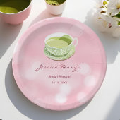 Minimale Roze Matcha Bruiloftsborrel Papieren Bordje