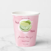 Minimale Roze Matcha Bruiloftsfeest met Kersenbloe Papieren Bekers (Achterkant)