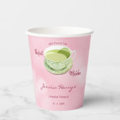 Minimale Roze Matcha Bruiloftsfeest met Kersenbloe Papieren Bekers (Voorkant)