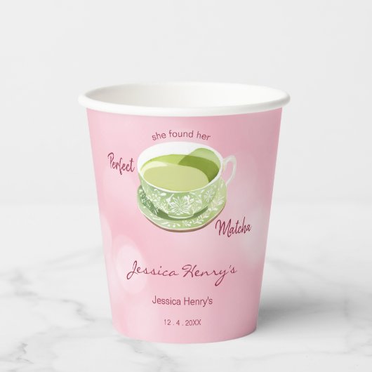 Minimale Roze Matcha Bruiloftsfeest met Kersenbloe Papieren Bekers (Voorkant)
