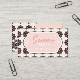 Minimale roze met patroon- en QR-code Visitekaartje