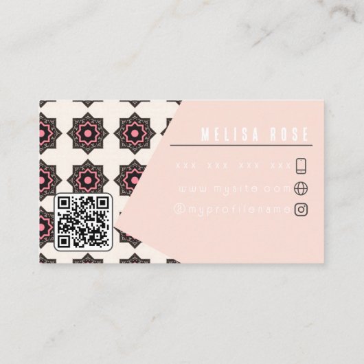 Minimale roze met patroon- en QR-code Visitekaartje (Achterkant)