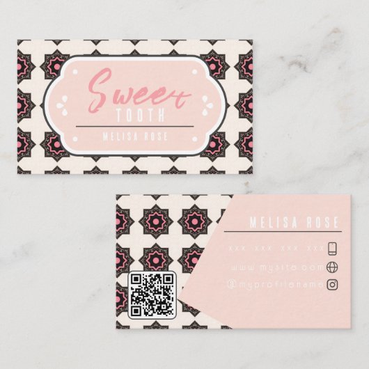 Minimale roze met patroon- en QR-code Visitekaartje (Voorkant / Achterkant)