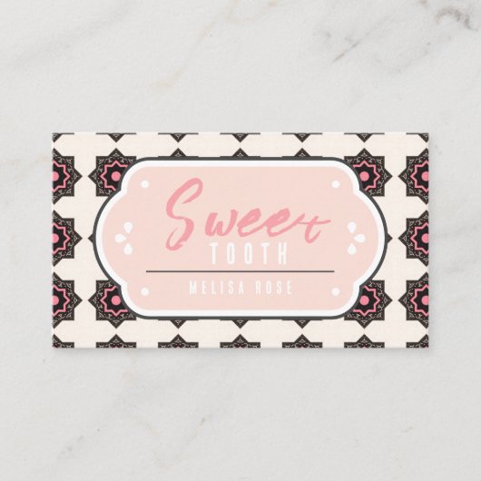 Minimale roze met patroon- en QR-code Visitekaartje (Voorkant)