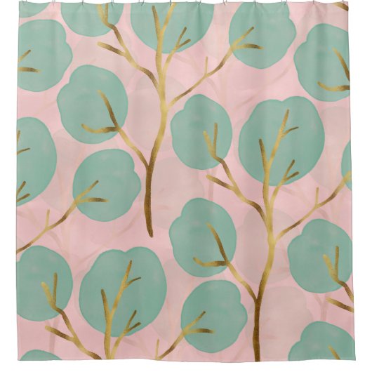 Minimale roze patroon in de vorm Cute Gold & Mint Douchegordijn (Voorkant)