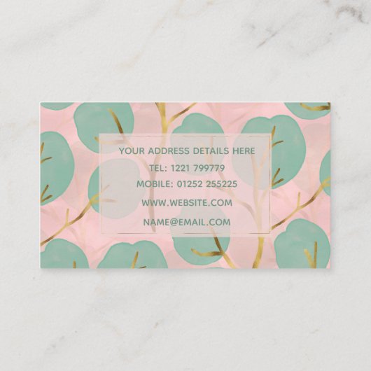 Minimale roze patroon in de vorm Cute Gold & Mint  Visitekaartje (Achterkant)