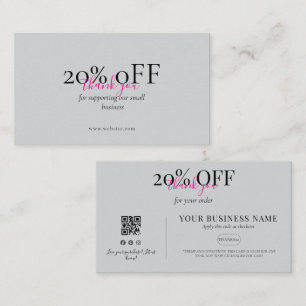 Minimale roze QR-kortingszakelijke kaart Visitekaartje