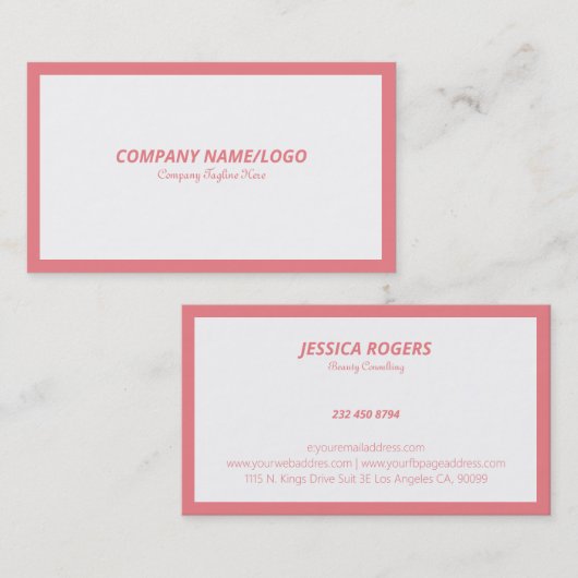 Minimale roze rand op wit visitekaartje (Voorkant / Achterkant)