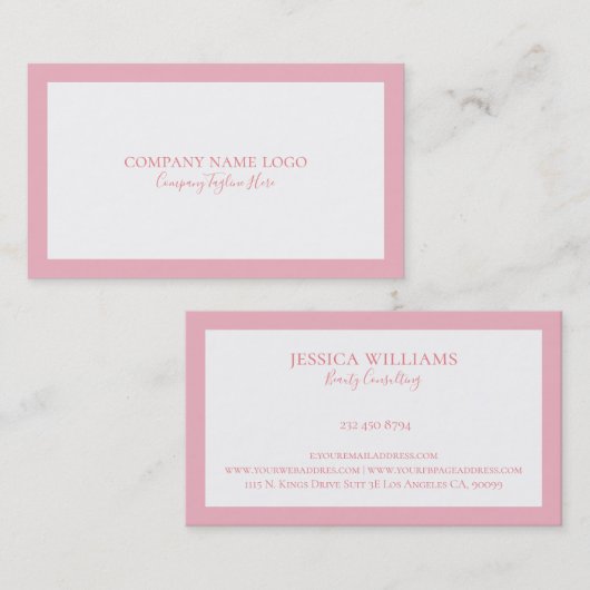 Minimale roze rand op wit visitekaartje (Voorkant / Achterkant)