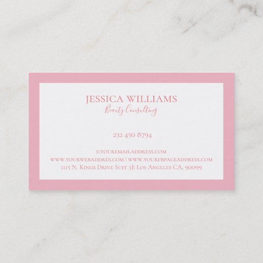 Minimale roze rand op wit visitekaartje (Achterkant)