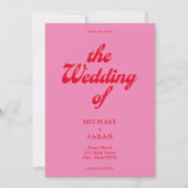 Minimale roze rode retro bruiloft kaart (Voorkant)