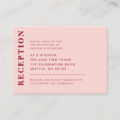 Minimale Roze & Rood Moderne bruiloft Receptie Informatiekaartje (Voorkant)