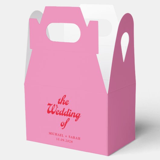 Minimale Roze Rood Retro Bruiloft Bedankdoosjes (Geopend)