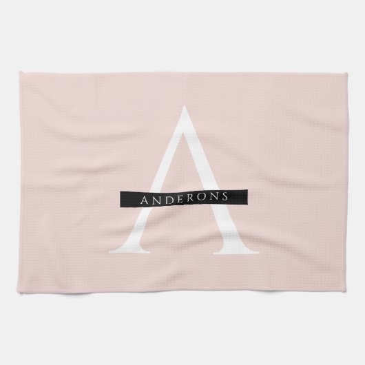 Minimale roze roze gepersonaliseerde naam theedoek (Horizontaal)