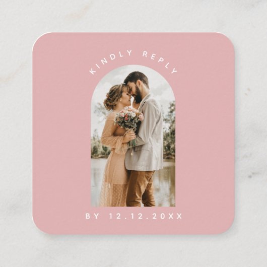 Minimale roze roze roze foto Qr-code RSVP Chic Informatiekaartje (Achterkant)