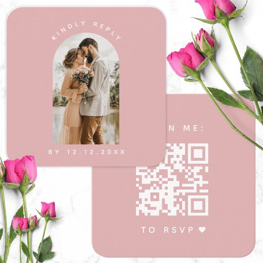 Minimale roze roze roze foto Qr-code RSVP Chic Informatiekaartje