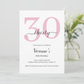 Minimale Roze Roze Script 30e Verjaardagsfeestje Kaart (Staand voorkant)