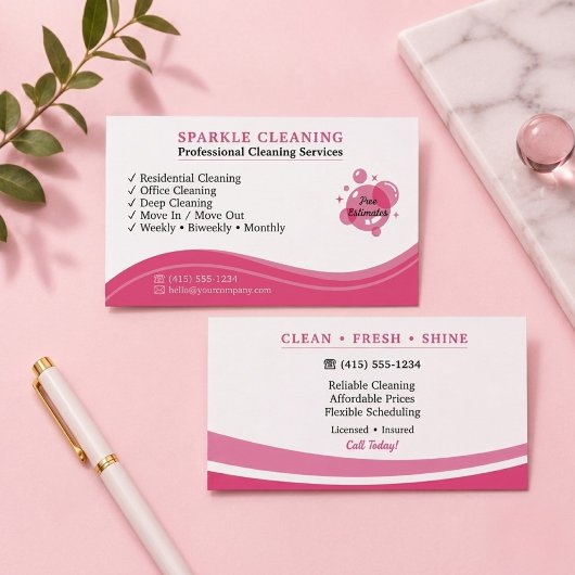 Minimale Roze Schoonmaakbedrijf Visitekaartje