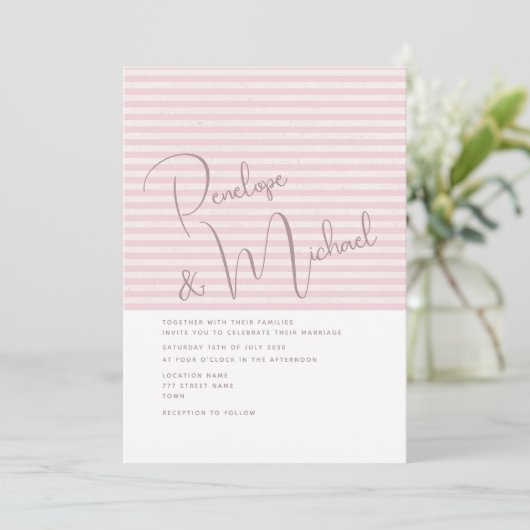 Minimale Roze Streep Huwelijksuitnodiging Kaart (Staand voorkant)