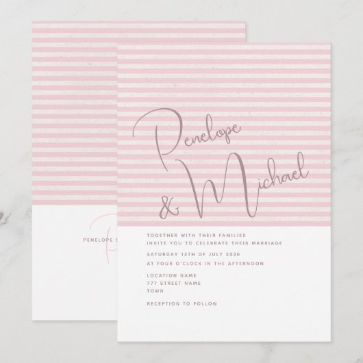 Minimale Roze Streep Huwelijksuitnodiging Kaart (Voorkant / Achterkant)