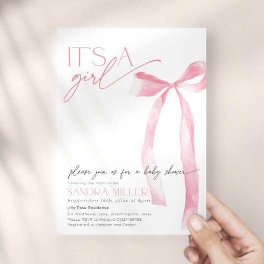 Minimale Roze Strik Baby Shower Kaart