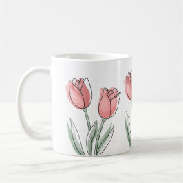 Minimale Roze Tulp Mok | Bloemige Esthetische Kop