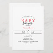 Minimale roze uitnodiging tot Baby shower (Voorkant / Achterkant)