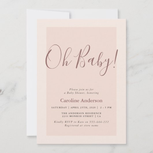 Minimale roze uitnodiging tot Baby shower (Voorkant)